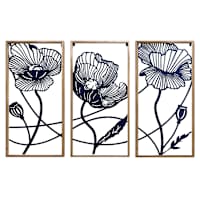 3-Piece Framed Blue Metal Floral Set, 36x18