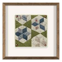 Framed Patchwork Print & Gold Floral Watercolor Wall Art, 18"