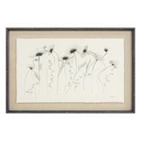 Glass Framed Torn Paper Sketch Floral Wall Art, 30x20