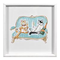 Glass Framed Cats Having a Glass Print Wall Art, 13"