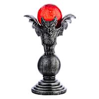 Midnight Shadows Bat on Pedestal with Red LED Crackle Glass Ball, 11"