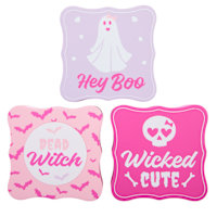 Hey Boo! Set of 3 Light Pink Signs, 3"