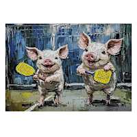 Piggy Pickleball Players Canvas Wall Art, 16x12