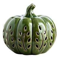 Green Ceramic Pumpkin with LED Light, 5"