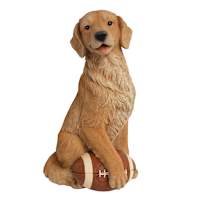 Sitting Golden Retriever with Paw on Football, 14"