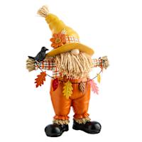 Homespun Harvest Scarecrow Gnome with Leaf Garland, 15"