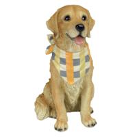 Homespun Harvest Sitting Dog with Plaid Scarf, 15"