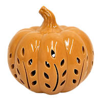 Yellow Ceramic Pumpkin with LED Light, 5"