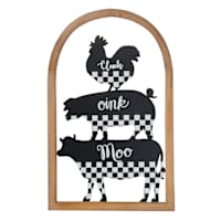 Cluck, Oink, Moo Metal Wall Sign, 12x20
