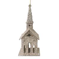 Golden Noel Silver Church Ornament, 6"
