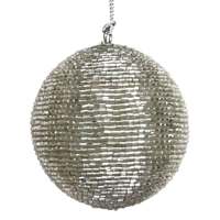 Arctic Wonderland Silver Beaded Ball Ornament, 3"