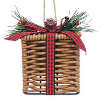 Homespun Red Rattan Gift Box Ornament, 3.5"