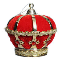 Red & Gold Velvet Crown Ornament, 3.25"
