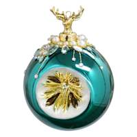 Golden Noel Hand-Blown Glass Reflector Ball with Porcelain Cap Ornament, 5"