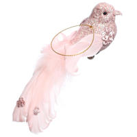 Pink Glitter Bird Clip Ornament, 6.5"