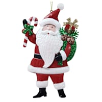 Homespun Red Metal Santa with Gift Bag Ornament, 5.1"