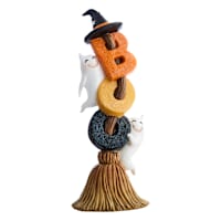 Happy Haunting Ghost on Broom with Boo Sign, 13.8"