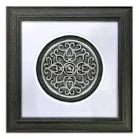 Glass Framed Ornate Pewter Medallion Wall Décor, 15"