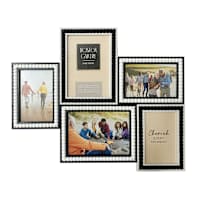 5-Opening Black & White Beaded Collage Wall Frame, 18x15