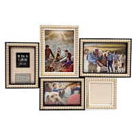 5-Opening Black & Natural Wood Beaded Collage Wall Frame, 19x13