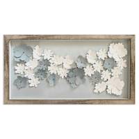 Glass Framed Blue And White Paper Flowers Print Wall Art, 14x26