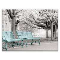 Enhanced Teal Park Benches Canvas Wall Art, 45x60