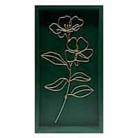 Framed Gold Metal Floral Green II, 16x8