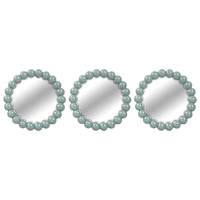 Framed Light Blue Beaded Three Piece Set Mirrors, 10"