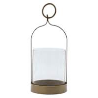 Gold Metal & Glass Lantern with Ring Handle, 8"