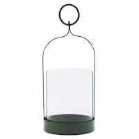Green Metal & Glass Lantern with Ring Handle, 8"