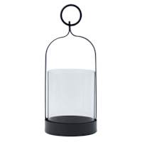 Black Metal Glass Lantern with Ring Handle, 8"