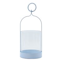 Blue Metal & Glass Lantern with Ring Handle, 8"