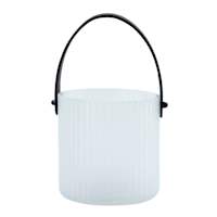 Frosted Ribbed Glass Lantern with Black Leather Handle, 4.7"