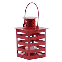 Red Metal Lantern with LED Tealight, 4.5"