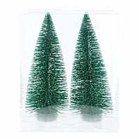 Set of 2 Dark Green Bottlebrush Trees, 9"