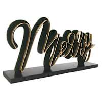 Gilded Evergreen Merry Table Sign, 16"