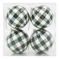 4-Count Green Plaid Gloss Ornaments, 4"