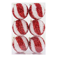 6-Count Red & White Tinsel Ornaments, 3"