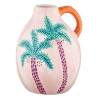Light Pink Handpainted Ceramic Palm Tree Vase with Handle, 7.68"