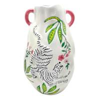 Ivory Hand Painted Tiger Vase with Handles, 10.6"