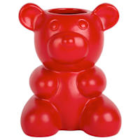 Red Ceramic Teddy Bear Vase, 6"