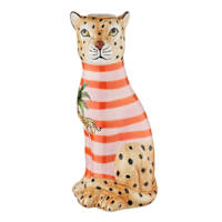 Leopard With Pink and Orange Stripe Ceramic Vase, 10"