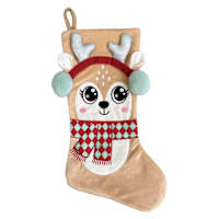 Big Eye Reindeer with Scarf Stocking, 20"