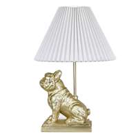 Gold Frenchie Lamp with White Pleat Shade, 20.5"