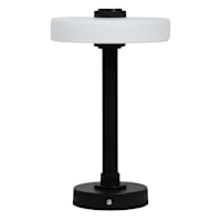 Black Metal Portable Rechargeable Lamp with Glass Shade, 12"