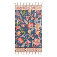 Blue Floral & Bird Embroidered Scatter Rug, 27x45