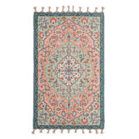 Turquoise & Pink Medallion Cotton Scatter Rug, 27x45
