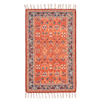 Rust Border Traditional Cotton Scatter Rug, 27x45