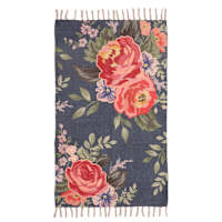 Large Navy Floral Embroidered Scatter Rug,  27x45