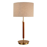 Brown Wood and Metal Medium Lamp with Shade, 28"